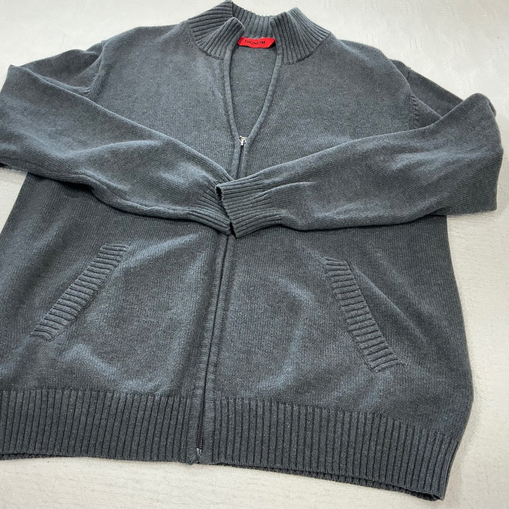 Signum Mens Full Zip Cardigan Sweater Charcoal Gray Mock Neck Knit Size Large - Picture 3 of 8